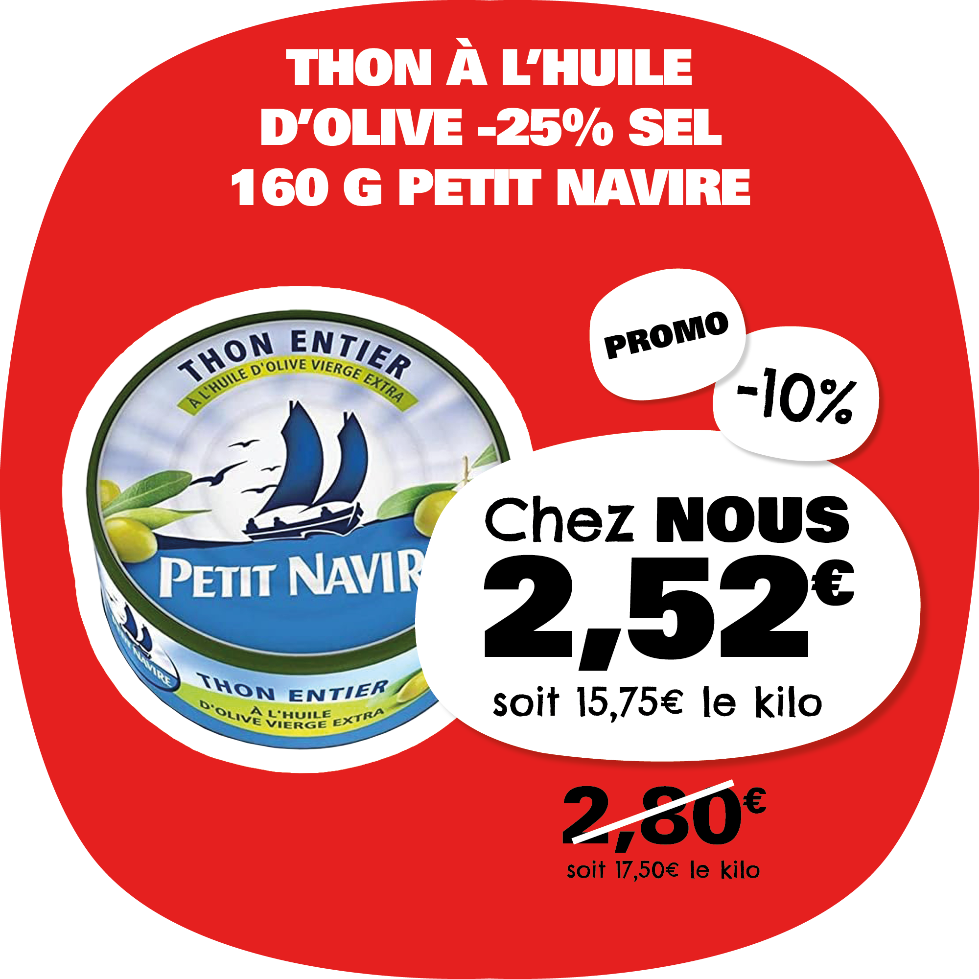 Thon à l'huile d'olive PETIT NAVIRE 2.52€