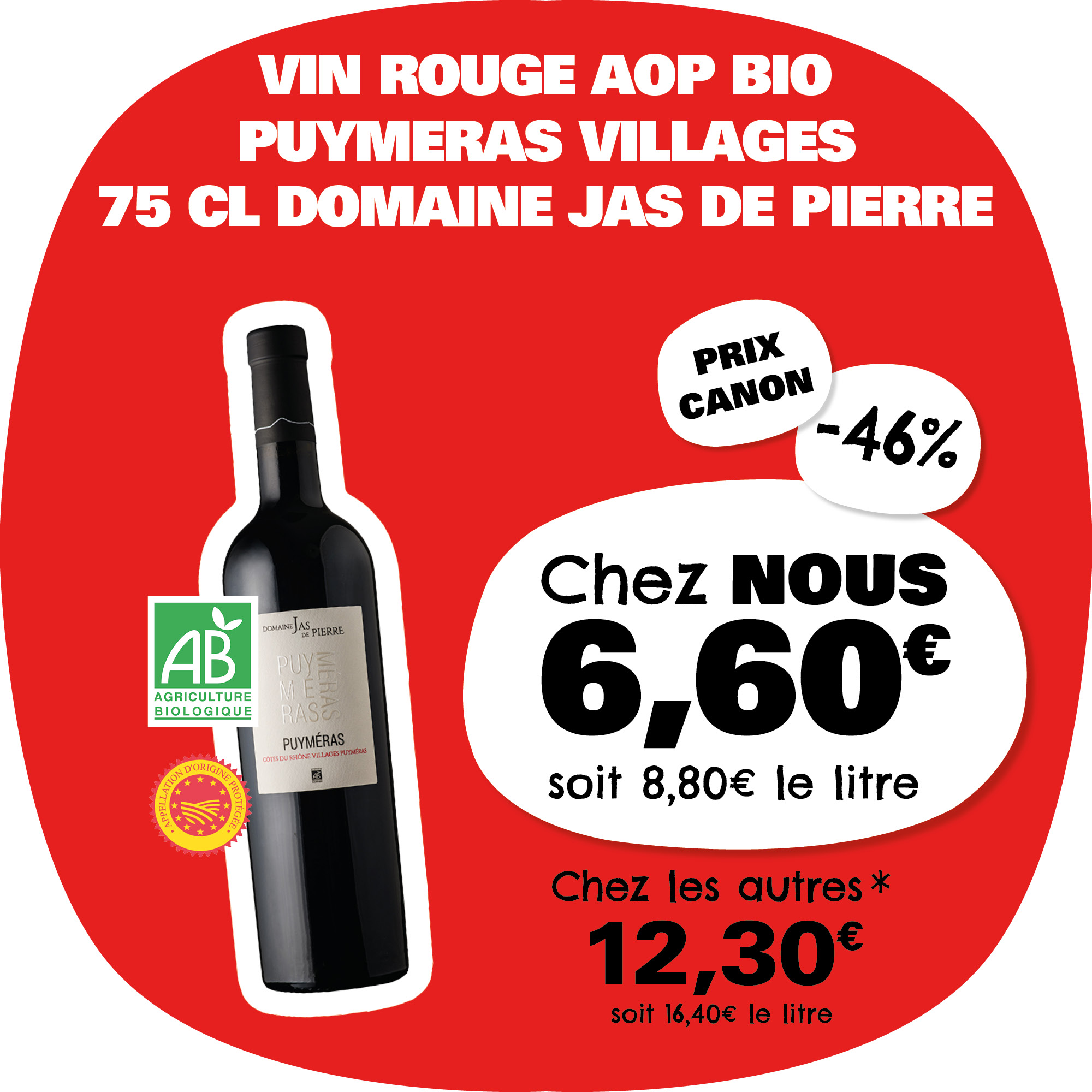 Vin rouge AOP BIO DOMAINE JAS DE PIERRE 6.60€