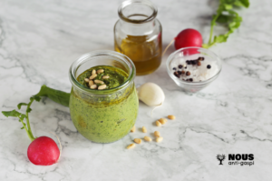 pesto : astuce avec des fanes de radis